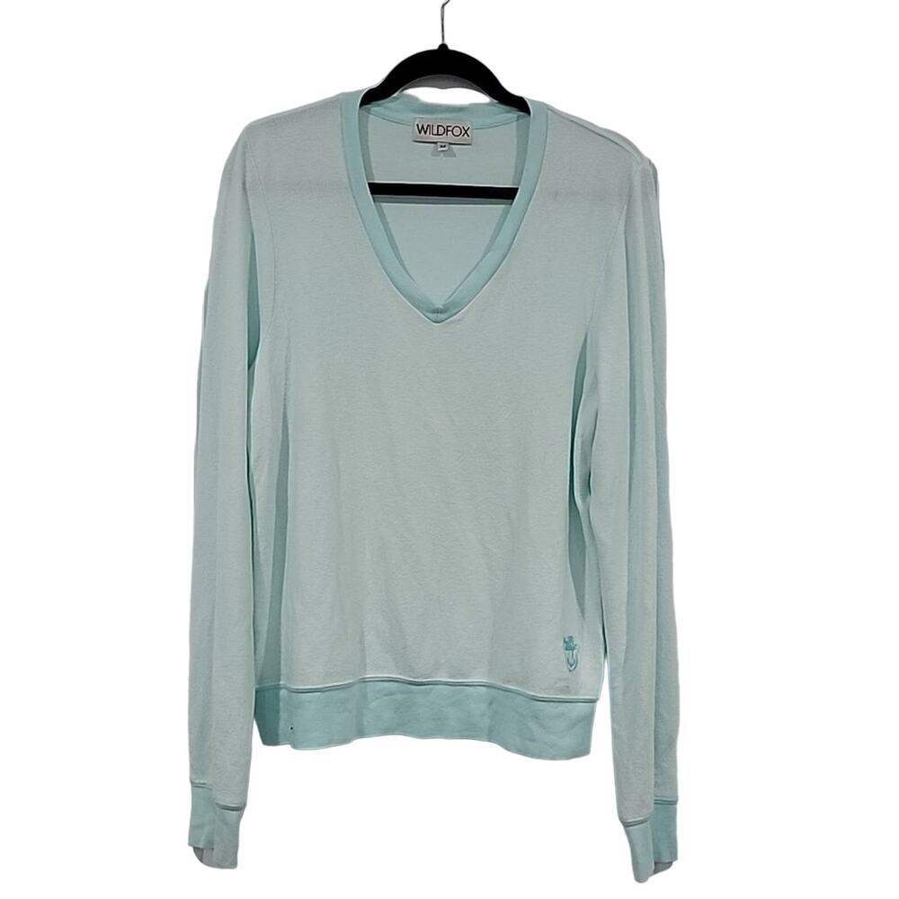 WILDFOX V Neck Baggy Beach Jumper Aqua Sky, M